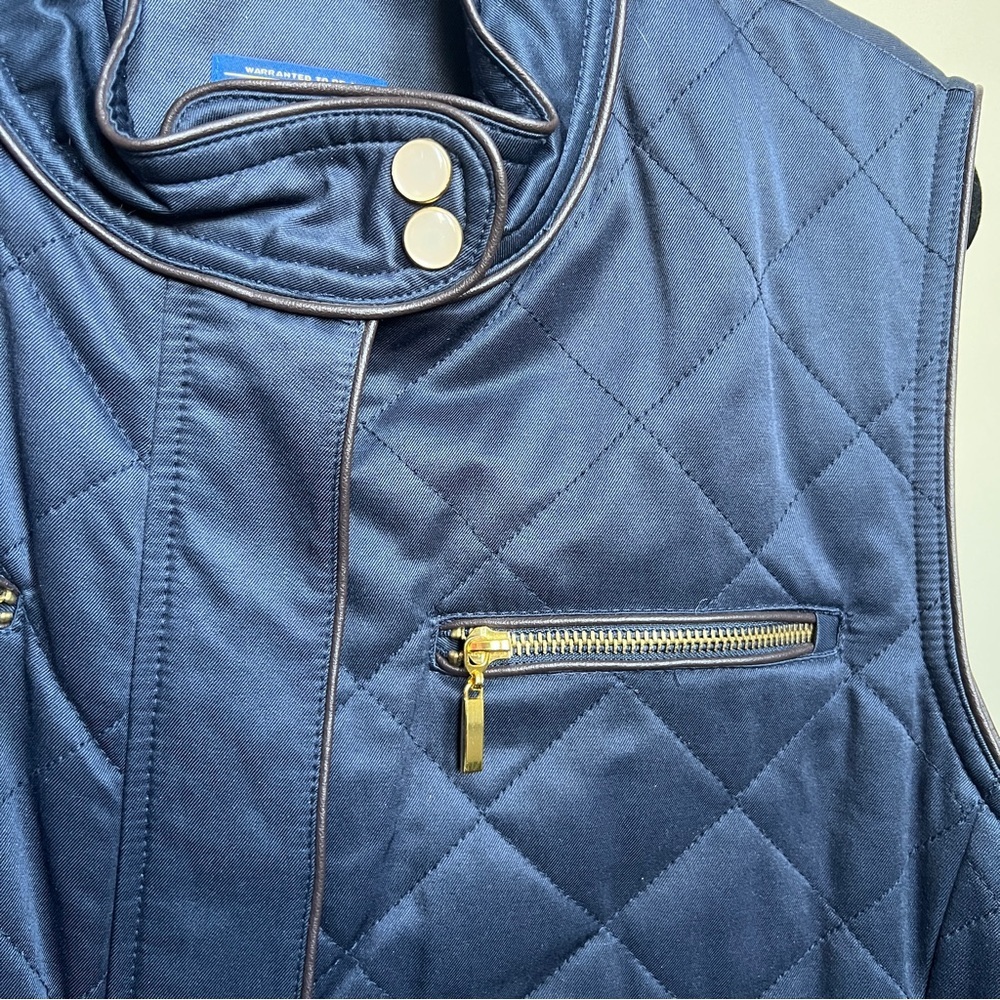 PENDELTON Navy Quilted Zip Snap Pockets Brown Trim Sleeveless Vest size xxl - Picture 3 of 8